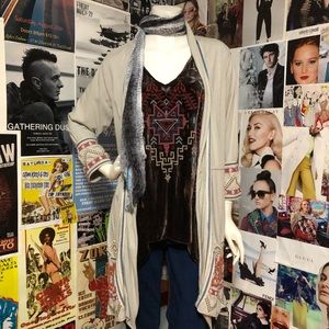 Johnny Was Gray Duster with Embroidered Trim Sz M